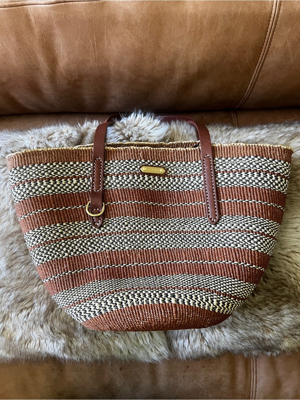 Fount Classic Hope Tote Bag with Brown Leather Handles